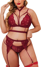 Avidlove Strumpfband-Dessous-Set mit Choker, Riemchen-BH und Höschen-Set, Teddy-Babydoll-Bodysuit (ohne Strümpfe)